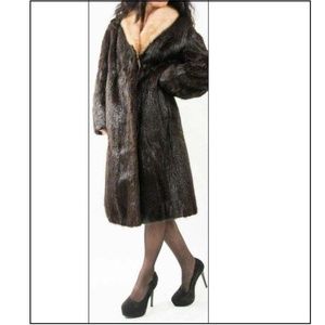 KNOCKOUT! Mink Collar Full Length Real Fur Coat
